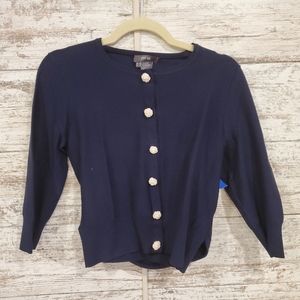Perse navy cardigan w/white flowers